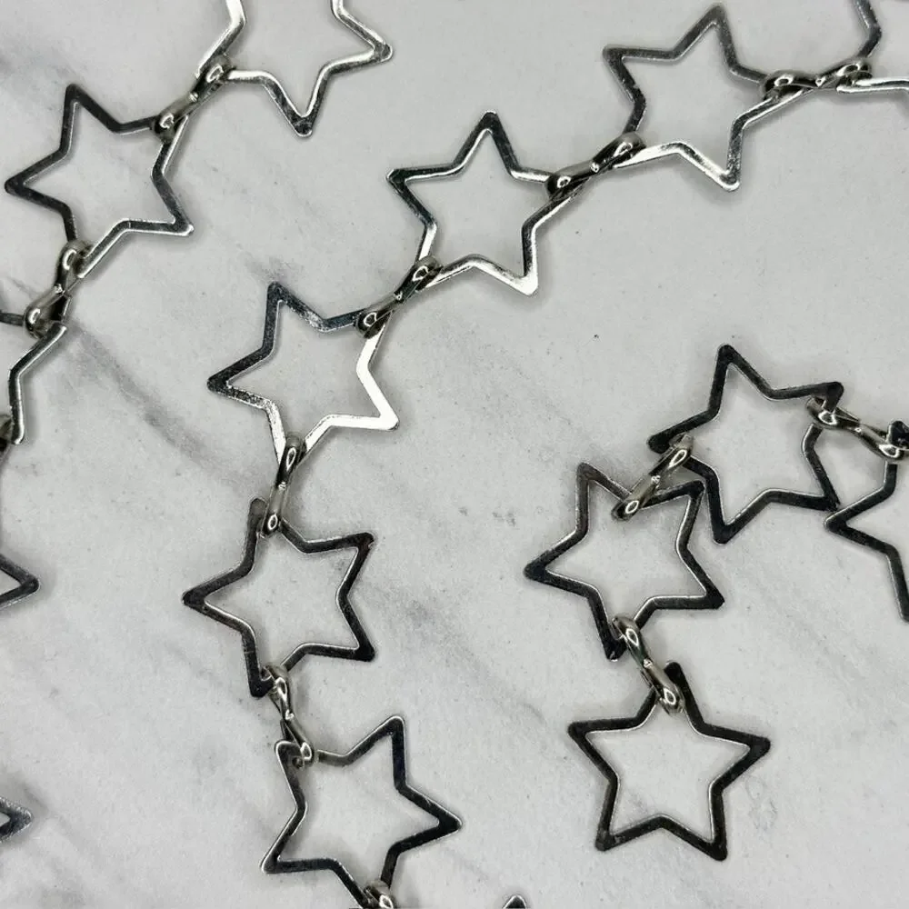 Open Star Silver Tone Metal Chain Link Belt Y2K Festival One Size (OS) ✨
